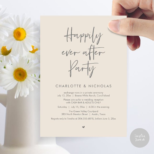 Convites Feliz Nunca Após Jantar Festa de casamento Bar (Happily Ever After Modern Dinner Wedding Reception Party Cash Bar Invitation Card PDF Cream Grey)