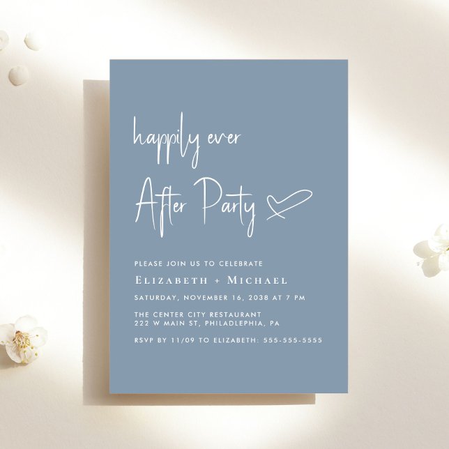 Convites Feliz Nunca Após Recepção de casamento Azul Derran (An chic Happily Ever After Party invitation for your wedding celebration)