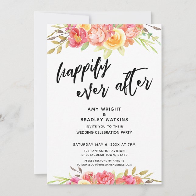 Convites Feliz Nunca Após Recepção de casamento Floral (Frente)