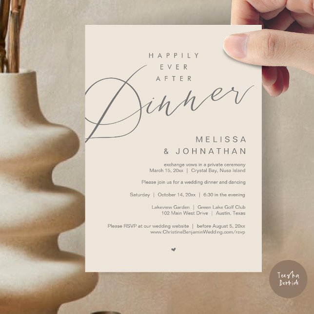 Convites Feliz Nunca Depois Da Cinza De Sorvete De Festa de (Happily Ever After Dinner Invitation Card, PDF, Modern Romantic Wedding Elopement , in Cream Grey)
