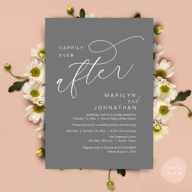 Convites Feliz Nunca Depois Da Festa de casamento Jantar Da (Romantic Happily Ever After Wedding Dinner Party Lunch Brunch Invitation PDF Card Dark Grey)