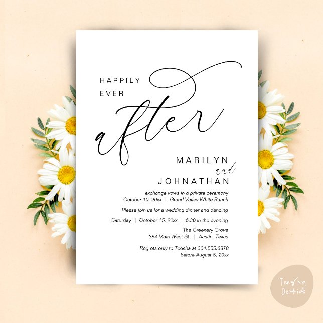 Convites Feliz Nunca Depois Da Festa de casamento Jantar Da (Romantic Happily Ever After Wedding Dinner Party Lunch Brunch Invitation PDF Card Black White)