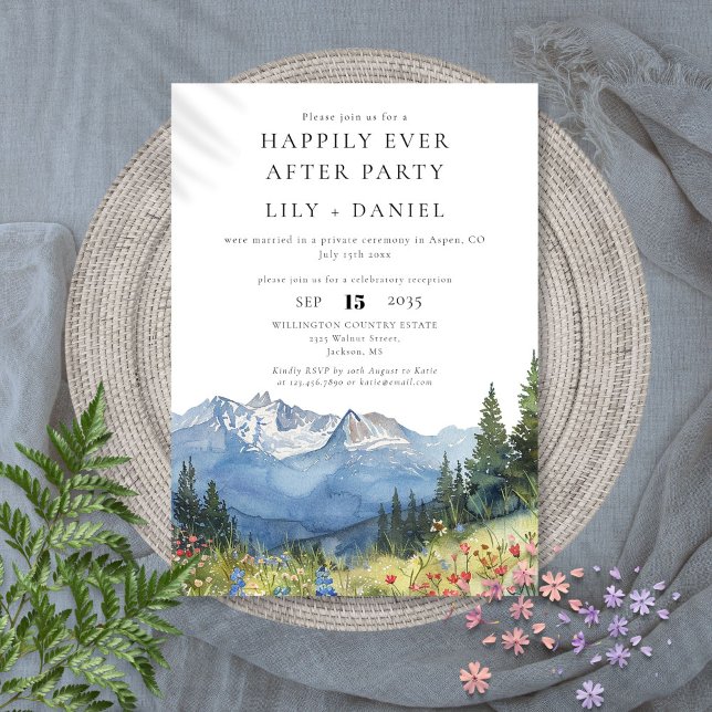 Convites Feliz Nunca Depois Do Casamento Da Montanha Waterc (Happily Ever After Watercolor Mountain Wedding Invitation)