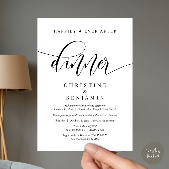 Convites Feliz Nunca Depois Do Janto, Festa de casamento Da (Happily Ever After Dinner, Wedding Party Dancing Invitation Card PDF Modern Romantic Black White)