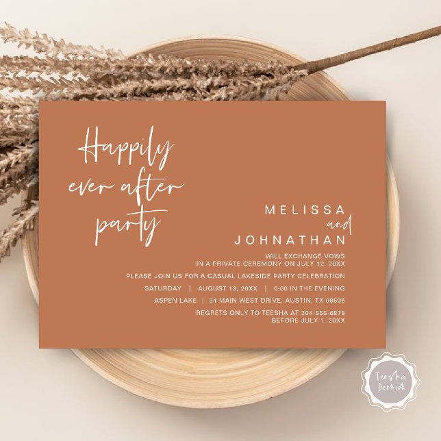 Convites Feliz Para Sempre Após A Festa de casamento, Casta (Happily Ever After Party Invitation Card, PDF, Modern Wedding Elopement, in Copper Brown)