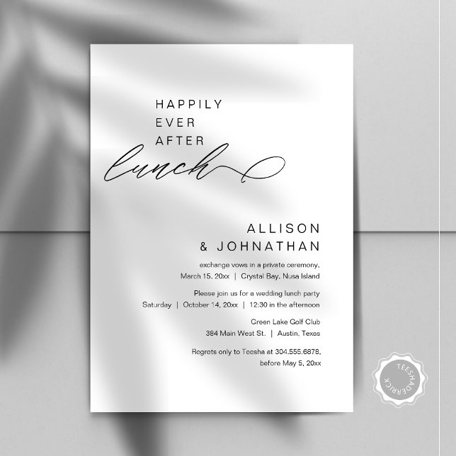 Convites Feliz Para Sempre Após Almoçar Elopemento Moderno  (Happily Ever After Lunch, Modern Minimalist Wedding Celebration, Digital Download Invites.)