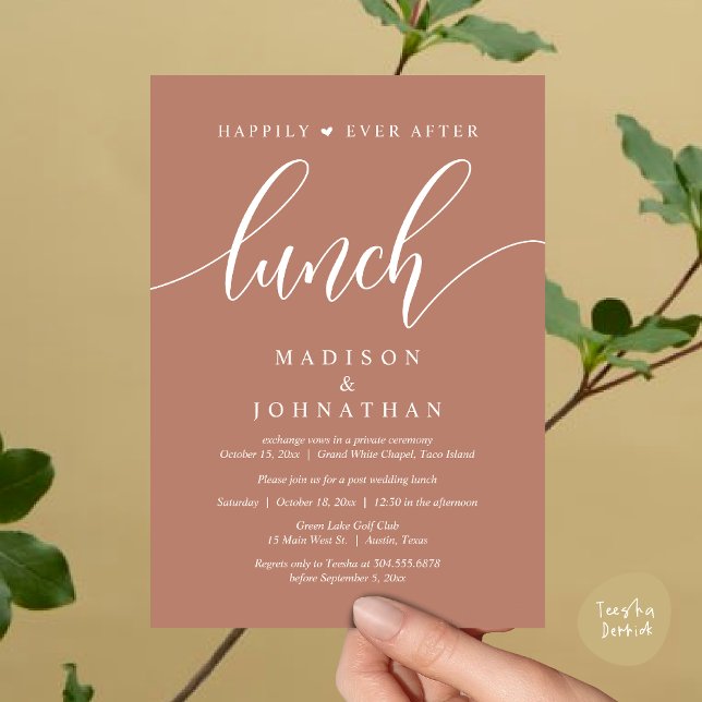 Convites Feliz Para Sempre Após O Almoço, Casamento Poste (Happily Ever After Lunch, Wedding Party Invitation Card PDF Modern Romantic Terracotta Earthy Brown)