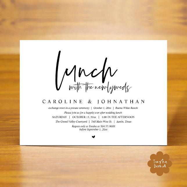 Convites Feliz Para Sempre Após O Almoço Com Os Novos Joven (Lunch with the Newlyweds, Happily Ever After Modern Minimalist Invitation Card PDF Black White)