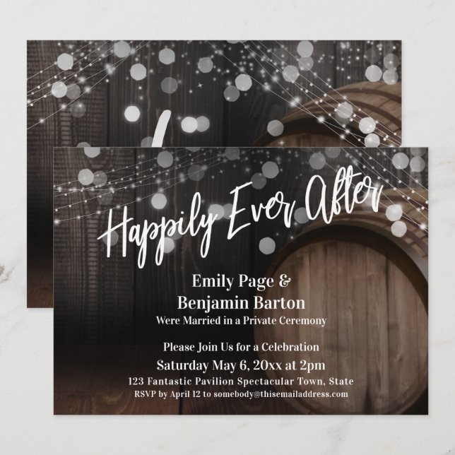 Convites Feliz para sempre após o barril de madeira e luzes (Frente/Verso)