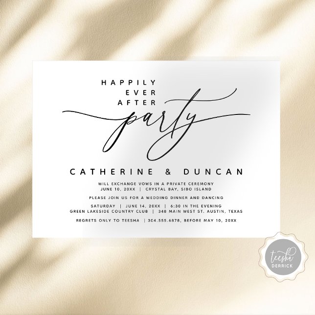 Convites Feliz Para Sempre, Moderno Partido do Elopemento d (Happily Ever After Party, Modern Romantic Wedding Elopement Dinner, Digital Download Invitation Card)