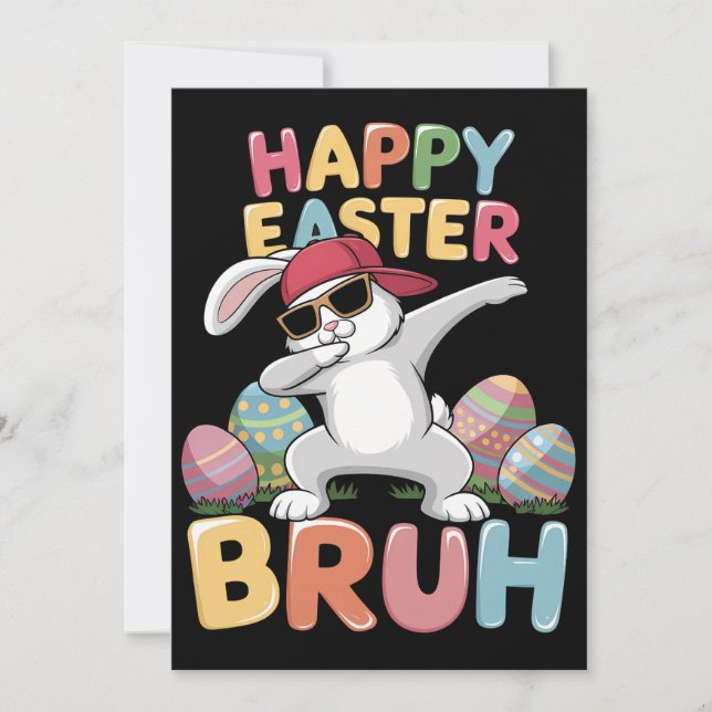 Convites Feliz Páscoa Bruh Irmão Coelho Bunny Divertido Dab (Frente)