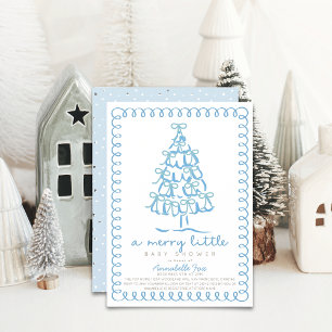 Convites Feliz pequena árvore de Natal Chá de fraldas azul