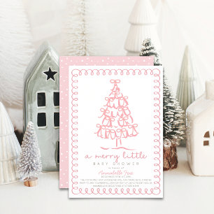 Convites Feliz Pequena Árvore de Natal Chá de fraldas Rosa