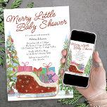 Convites Feliz Pequeno Chá de fraldas Vintage Sleigh<br><div class="desc">O convite para chás de fraldas de natais vintages foi escrito com "Feliz Pequeno Chá de fraldas" em um script manual casual. Essa design de aquarela festiva apresenta um trenó empilhado com presentes, uma árvore de natal decorada e pinheiros nevados em vermelho e branco neutro em relação ao gênero. Perfeito...</div>