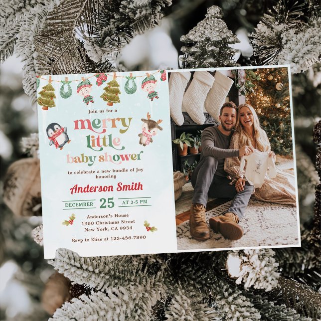 Convites Feliz Pequeno Natal Foto do Chá de fraldas de inve (Criador carregado)
