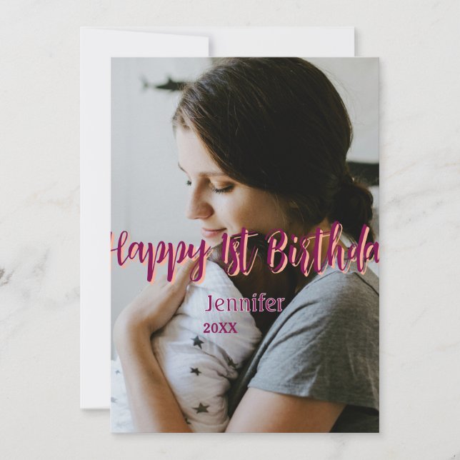 Convites Feliz primeiro aniversario, bebê mãe vermelha, lar (Frente)