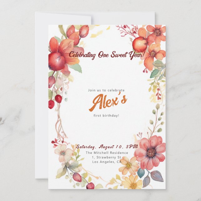 Convites Feliz Primeiro Aniversário! Festa de Aniversário d (Frente)