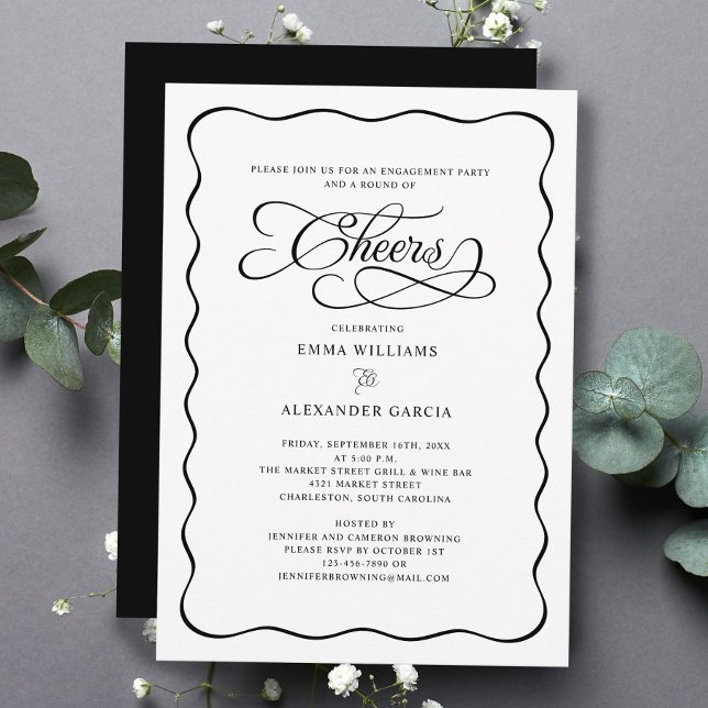 Convites Feliz Quadro de Onda de Festa de noivado de Casame (Cheers Wedding Engagement Party Wavy Frame Invitation)
