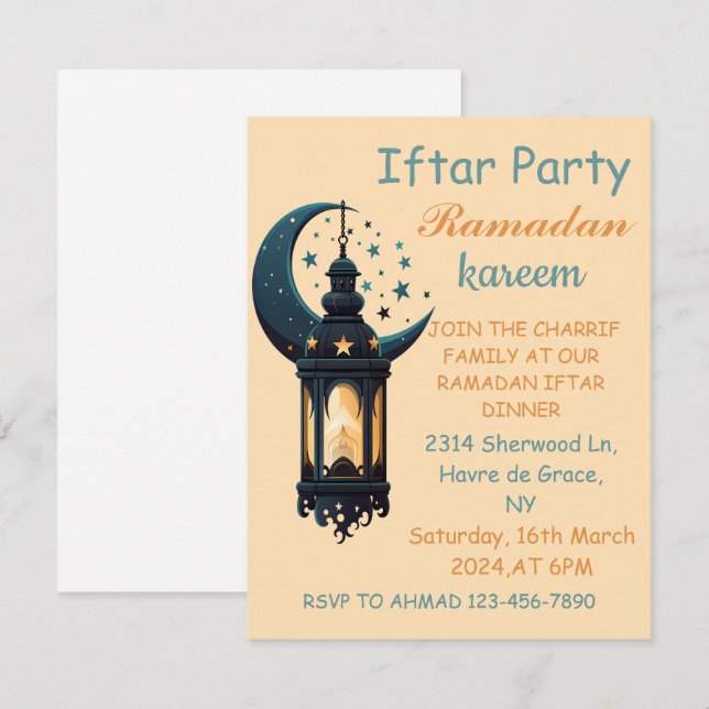 Convites Feliz Ramadan Kareem E Eid Mubarak 2024 (Frente/Verso)