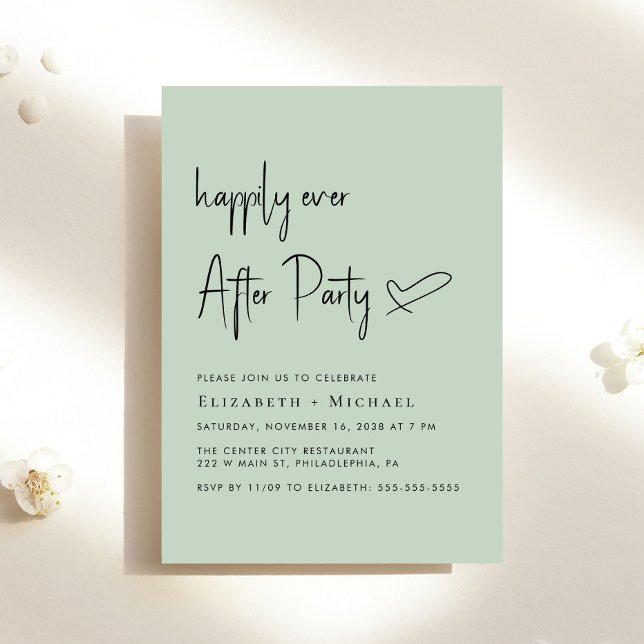 Convites Feliz Recepção de casamento de Sage em Festa (An chic Happily Ever After Party invitation for your wedding celebration)