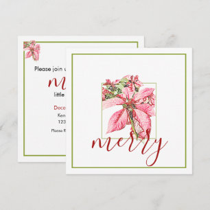 Convites Feliz Red Vintage Modern Poinsettia Foliday Flat