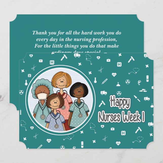Convites Feliz Semana das Enfermeiras. Grupo de Enfermeiros (Frente/Verso)
