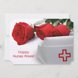 Convites Feliz Semana das Enfermeiras. Rosa vermelha e plac