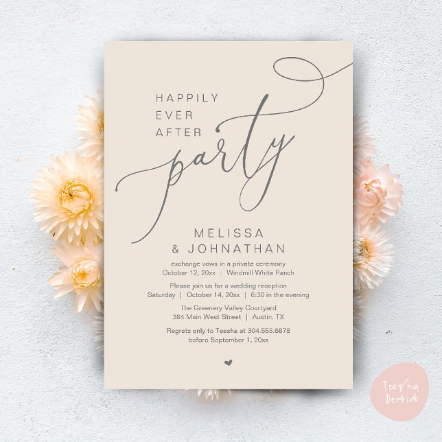 Convites Feliz Sempre Depois da Recepção de casamento Moder (Happily Ever After Party Modern Wedding Reception Dinner Brunch Lunch Invites card PDF Cream Grey)