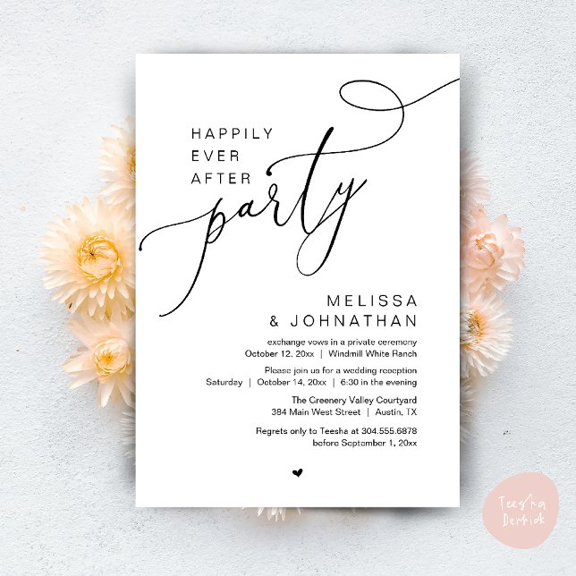 Convites Feliz Sempre Depois da Recepção de casamento Moder (Happily Ever After Party Modern Wedding Reception Dinner Brunch Lunch Invites card PDF Black White)