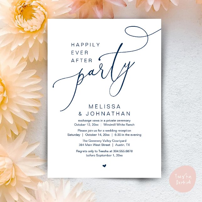 Convites Feliz Sempre Depois da Recepção de casamento Moder (Happily Ever After Party Modern Wedding Reception Dinner Brunch Lunch Invites card PDF Navy Blue)