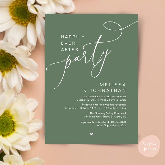 Convites Feliz Sempre Depois da Recepção de casamento Moder (Happily Ever After Party Modern Wedding Reception Dinner Brunch Lunch Invites card PDF Sage Green)