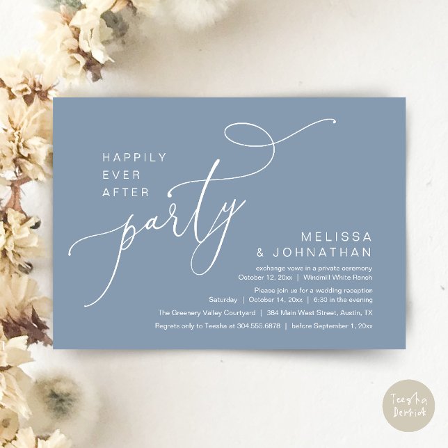 Convites Feliz Sempre Depois da Recepção de casamento Moder (Happily Ever After Party Modern Wedding Reception Dinner Brunch Lunch Invites card PDF Dusty Blue)