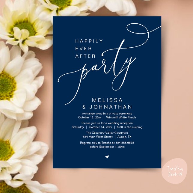 Convites Feliz Sempre Depois da Recepção de casamento Moder (Happily Ever After Party Modern Wedding Reception Dinner Brunch Lunch Invites card PDF Navy Blue)