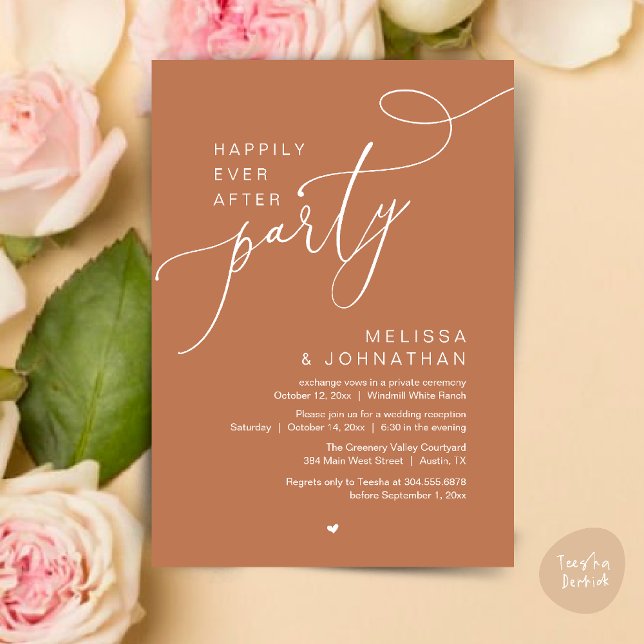 Convites Feliz Sempre Depois da Recepção de casamento Moder (Happily Ever After Party Modern Wedding Reception Dinner Brunch Lunch Invites card PDF Copper Brown)