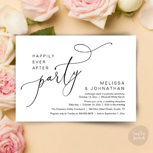 Convites Feliz Sempre Depois da Recepção de casamento Moder (Happily Ever After Party Modern Wedding Reception Dinner Brunch Lunch Invites card PDF Black White)