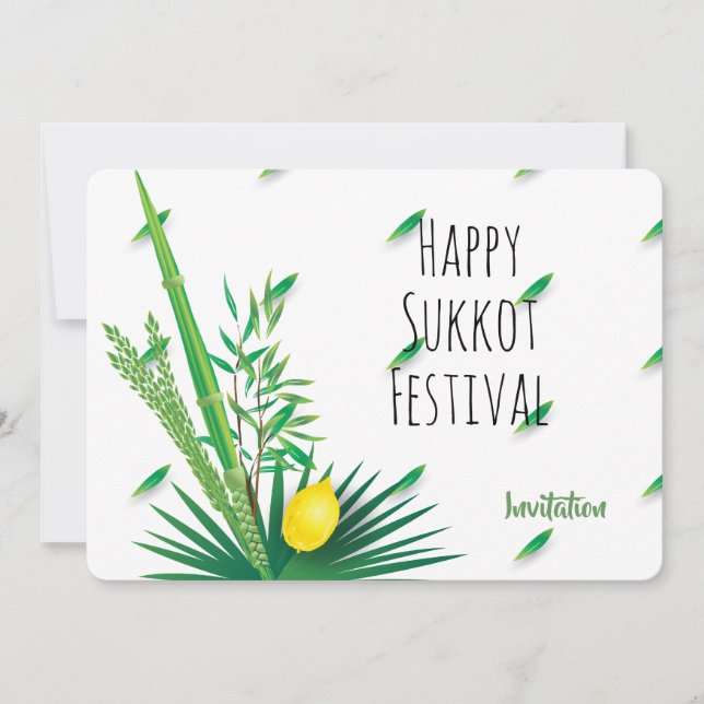 Convites Feliz Sukkot Lulav e Etrog Aquarela (Frente)