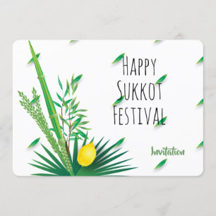 Convites Feliz Sukkot Lulav e Etrog Aquarela