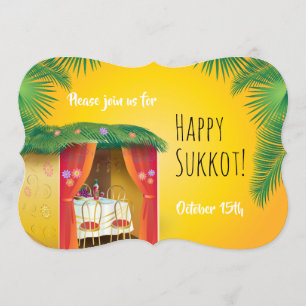 Convites Feliz Sukkot Sukkah Lulav e Etrog Aquarela