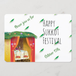 Convites Feliz Sukkot Sukkah Lulav e Etrog Aquarela