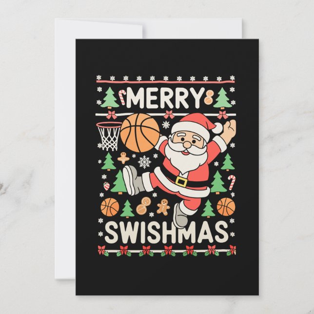 Convites Feliz Swishmas Natal Feio Basquete Papai Noel (Frente)