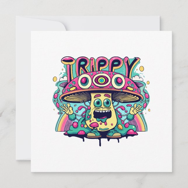 Convites Feliz Trippy Mushroom (Frente)