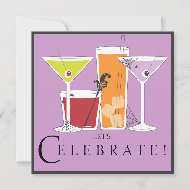 Convites Feliz Vamos de Halloween Celebrar Cocktails Spooky (Frente)