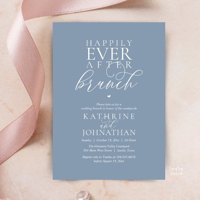 Convites Felizes para Sempre Brunch Casamento Elegante Fuga (Happily Ever After Brunch Modern Classy Wedding Elopement Invitation Card in Dusty Blue)