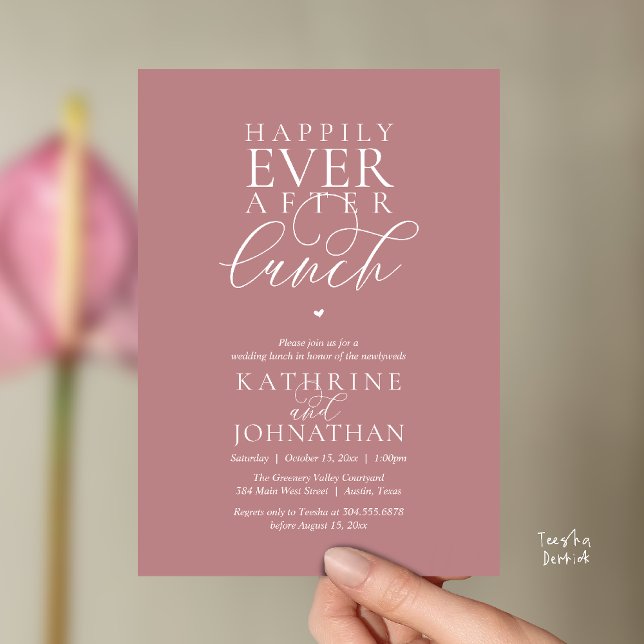 Convites Felizes para Sempre Depois do Almoço Casamento Ele (Happily Ever After Lunch Classy Wedding Elopement Invitation card in dusty rose pink)