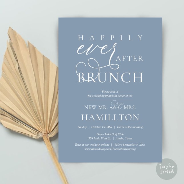 Convites Felizmente Depois Da Celebração De Casamento Poste (Happily Ever After Brunch Post Wedding Celebration Invitation Card, PDF, in Dusty Blue)