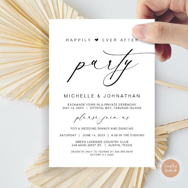 Convites Felizmente Depois Da Festa Jante, Elopemento De Ca (Happily Ever After Party, Wedding Elopement Dinner Brunch Invitation Card, PDF, Black and WHite)