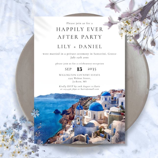 Convites Felizmente Depois Da Grécia Santorini (Happily Ever After Santorini Greece Wedding Invitation)