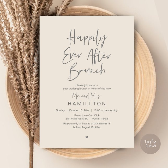 Convites Felizmente Depois De Brunch, Festa De Elopemento D (Happily Ever After Brunch The Morning After Invitation Card PDF Newlyweds in Aesthetic Cream Grey)