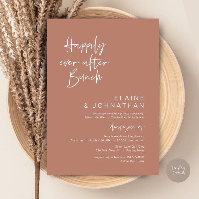 Convites Felizmente Depois De Casar Brunch, Terracotta (Happily Ever After Brunch, Modern Wedding Elopement, Invitation Card, PDF, in Terracotta Brown)
