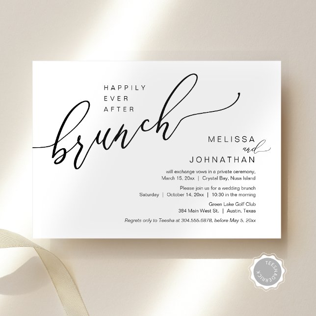Convites Felizmente Depois De Casar O Brunch (Happily Ever After Wedding Elopement Brunch Invitation Card, Modern Romantic, Editable Downloadable)